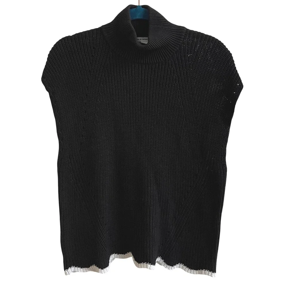 Cotton by Autumn Cashmere Sweater Vest Womens M Black Scalloped Hem Turtleneck